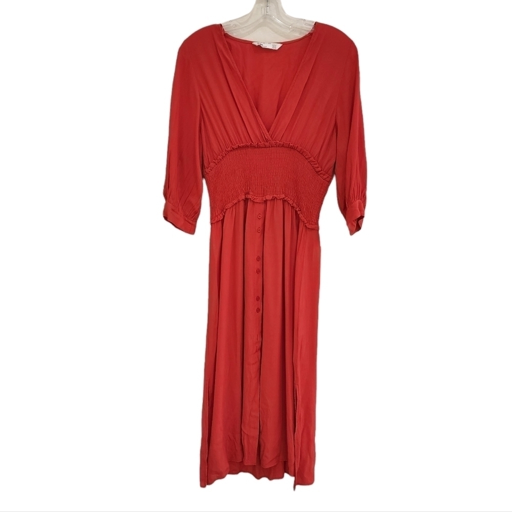 Zara Red Button Down Midi Dress